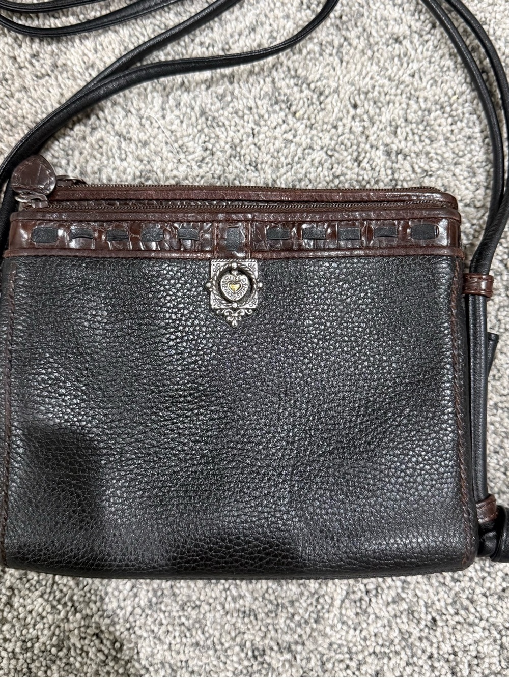 BRIGHTON Black Pebble Leather Organizer Leather Straps Shoulder Crossbody Bag